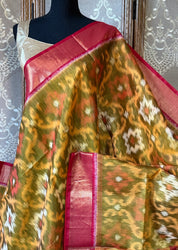 Pure Cotton Silk Ikat - Yellow Red