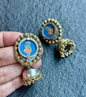 Earring 925 Silver- Krishna-Gopala Hand-painted Jhumka