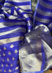 Kora Silk Banarasi - Purple Blue Striped