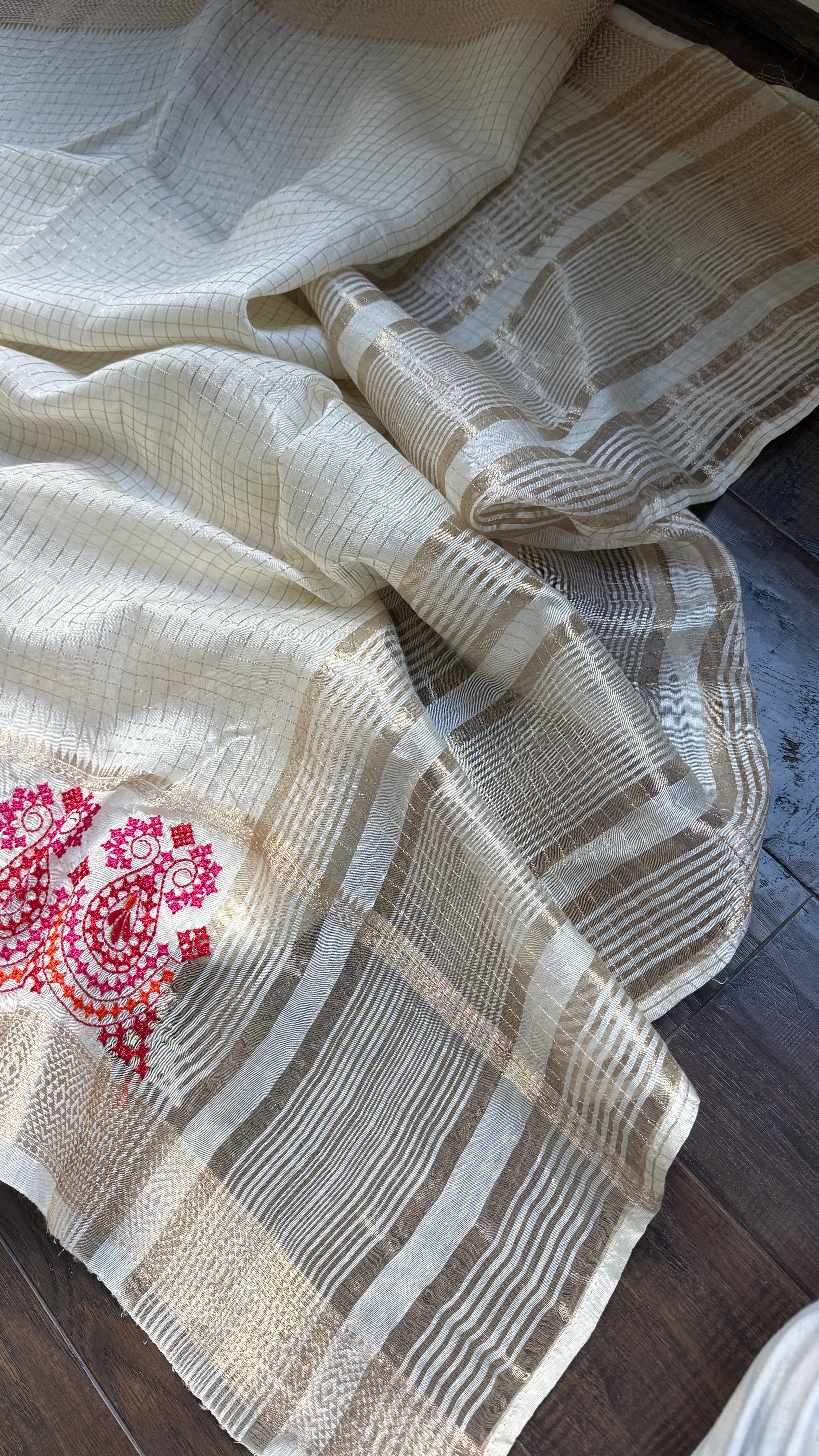 Designer Crepe Silk - Off-White Embroidered