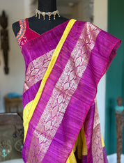 Pure Matka Silk Jamdaani - Yellow Purple Woven