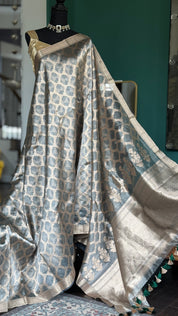 Pure Tissue by Tissue Silk Jaal Banarasi - Grey Kadhua