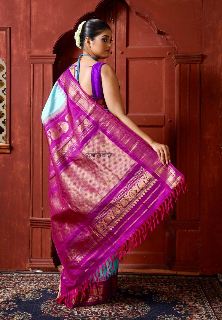 Pure Silk Gadwal - Light Blue Purple