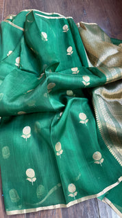 Kora Silk Banarasi - Emerald Green