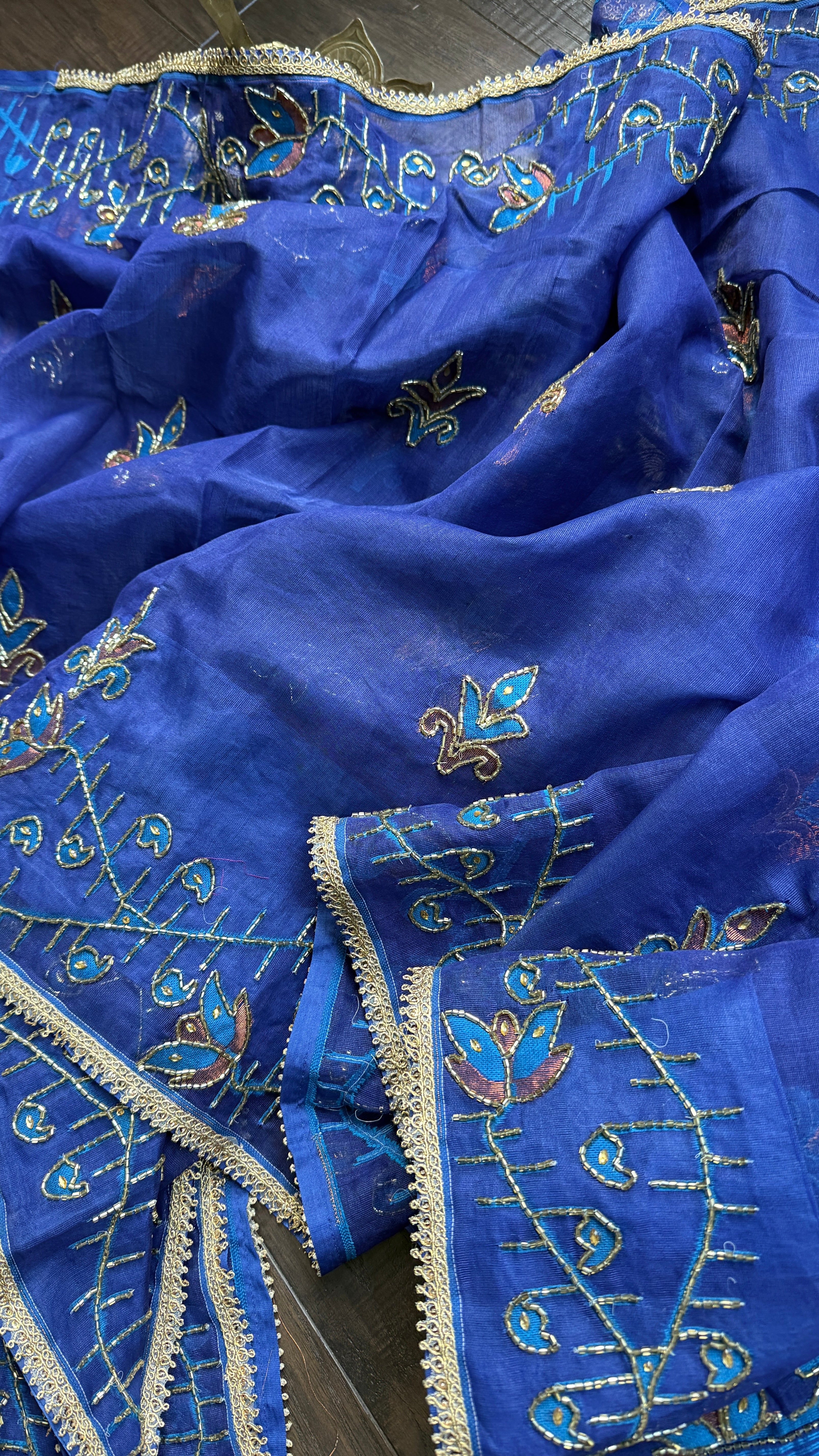 Designer Jamdaani Cutdana Embroidered - Metallic Blue