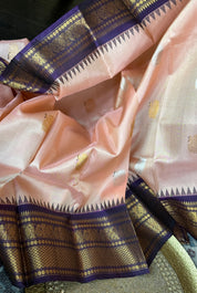 Pure Silk Gadwal - Peach Burgundy