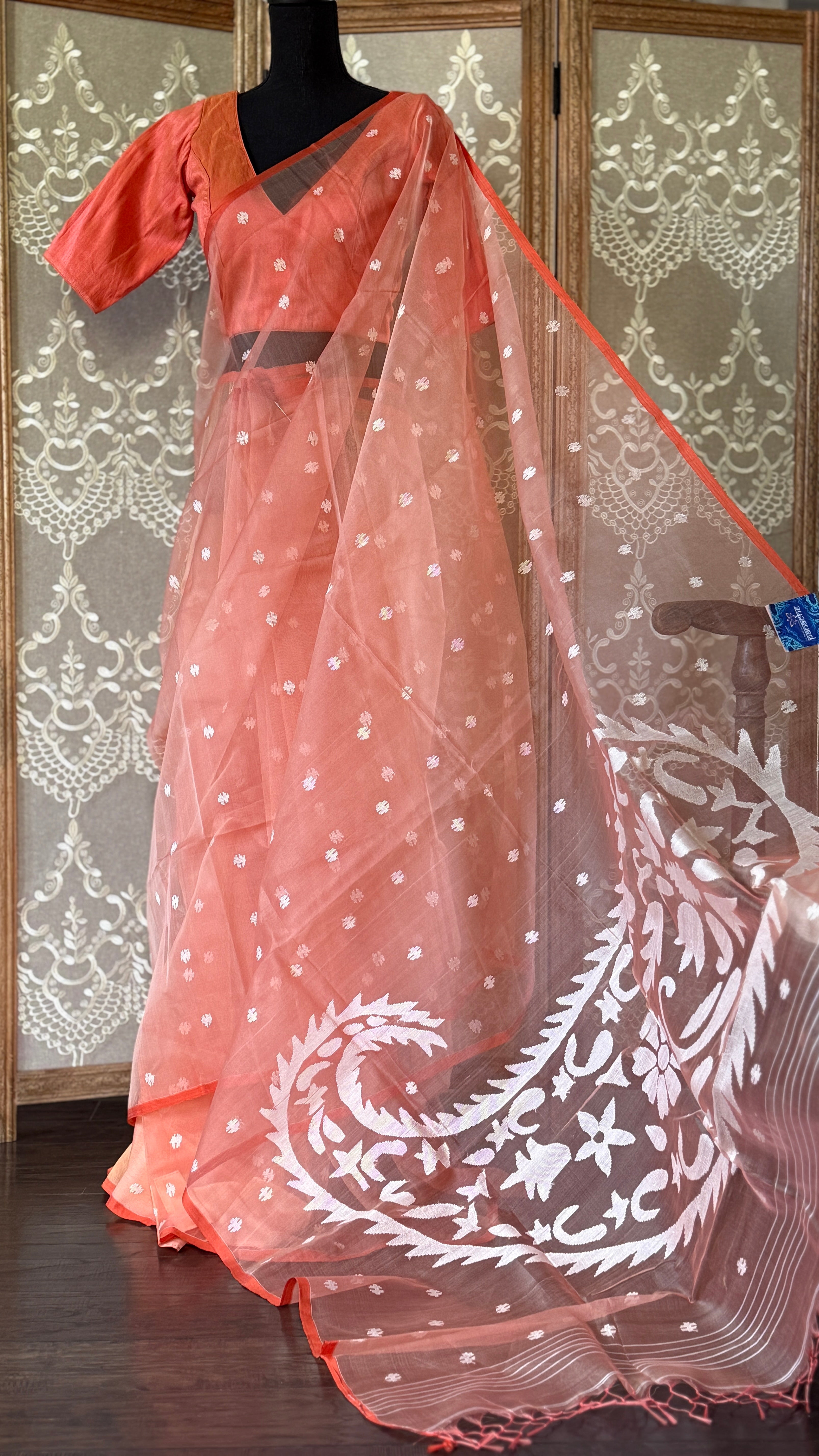 Muslin Jamdaani - Peach