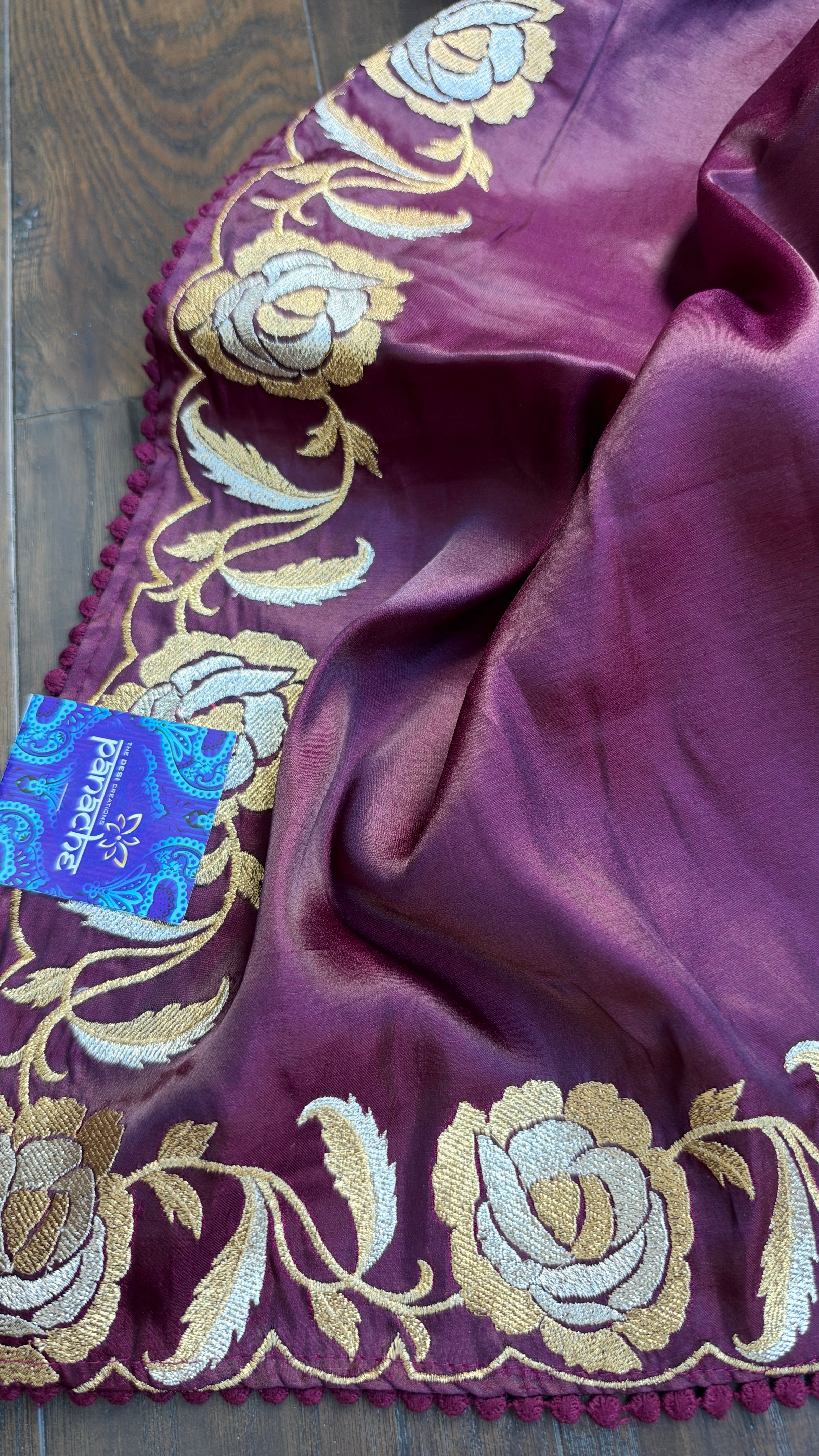 Soft Silk Embroidered - Wine Color