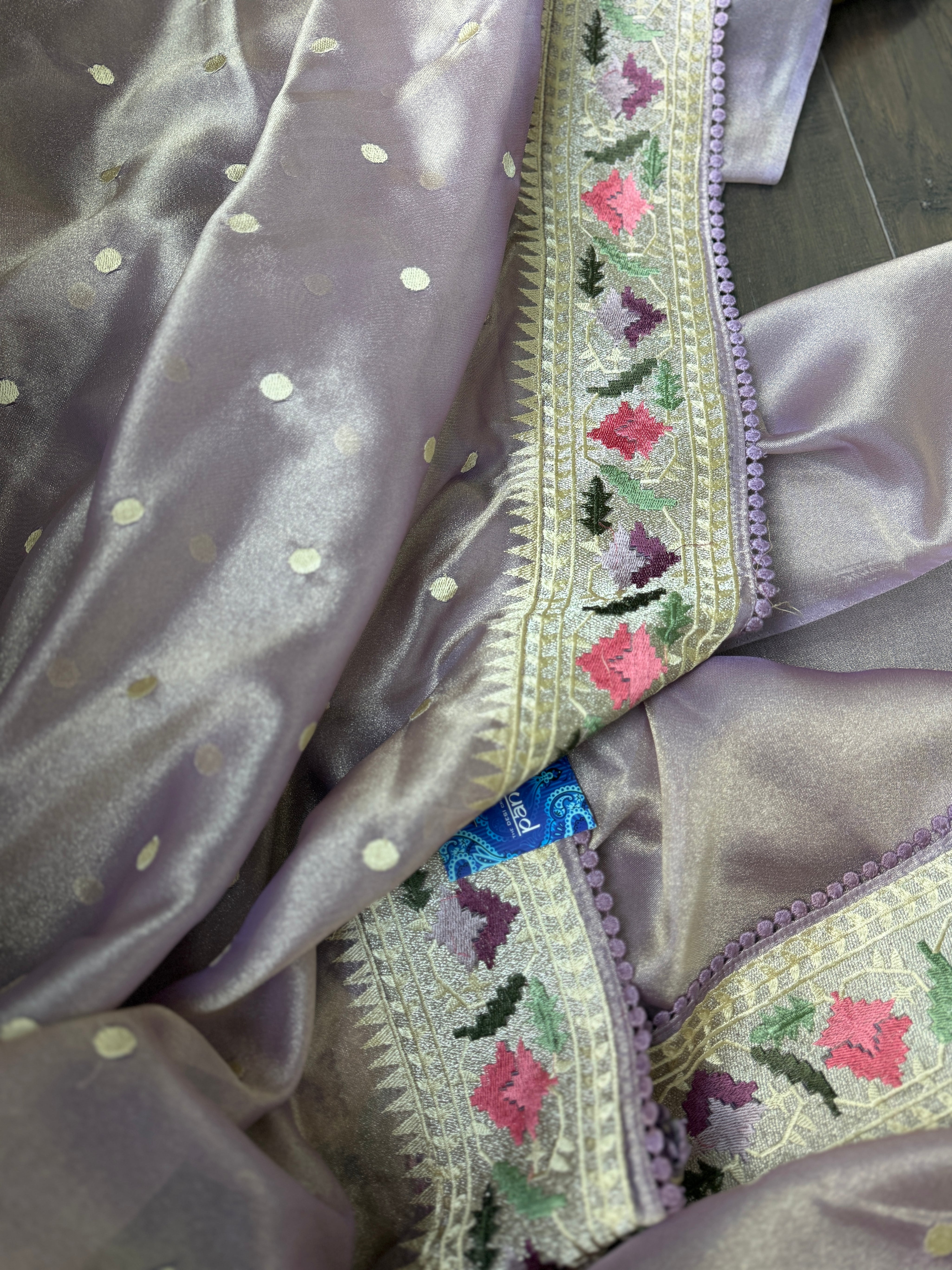 Designer Tissue Silk Paithani - Mettalic Lavender Embroidered