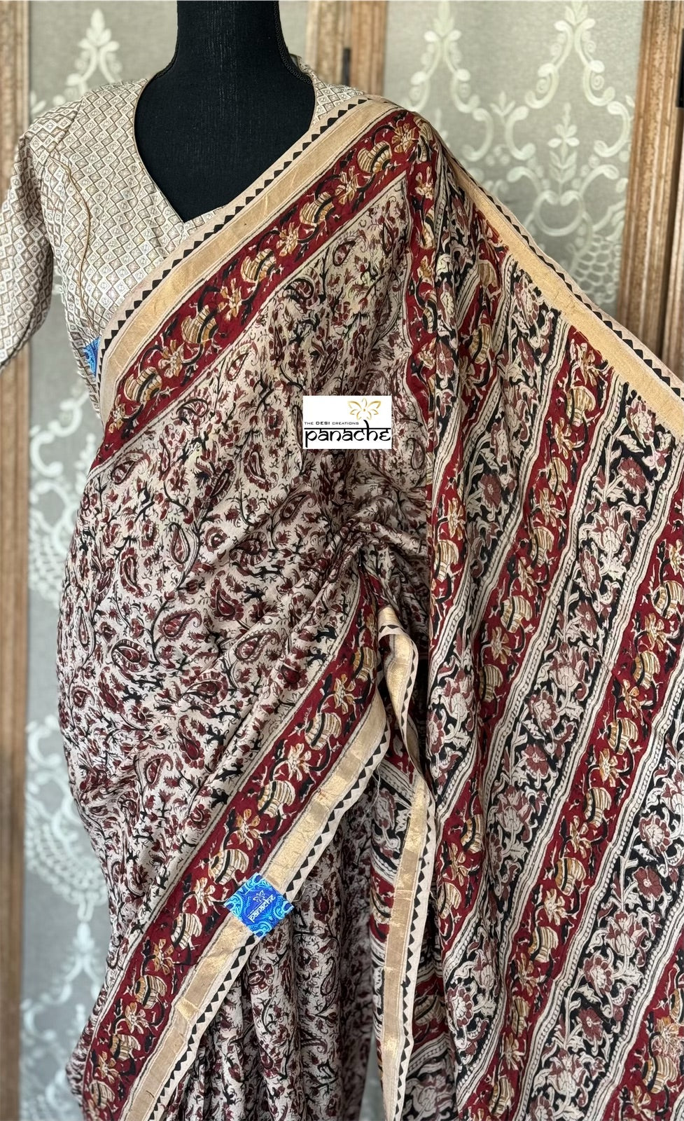 Nellore Silk Kalamkari  - Wheat Beige Paisley