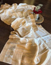 Designer Soft Silk Banarasi Saree - Off White Golden