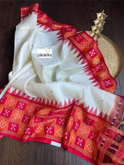 Pure Silk Sambalpuri Double ikat  - Cream Red Orange