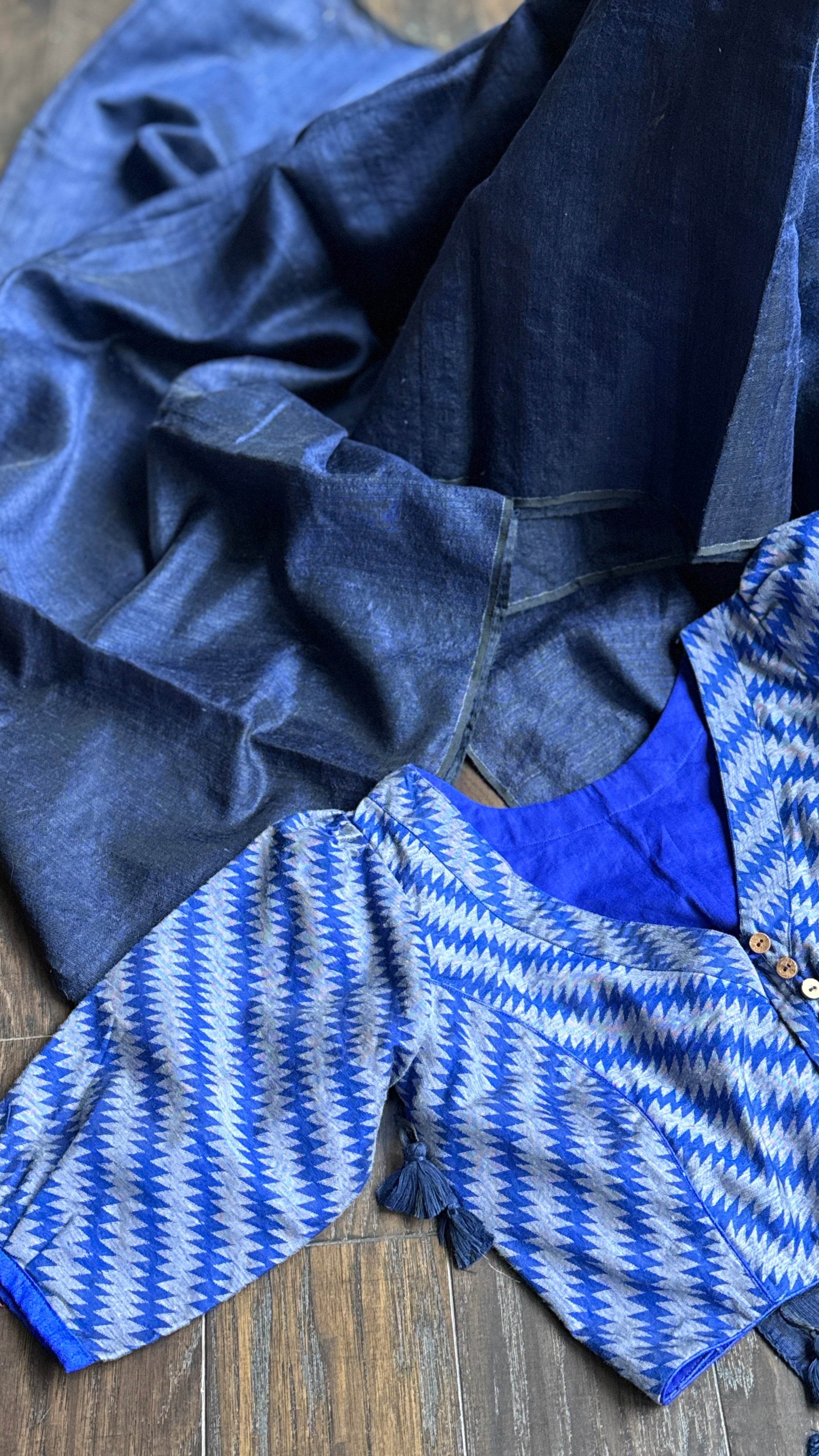 Designer Jute Cotton Blouse - Royal Blue