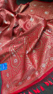 Soft Silk Brocade Banarasi - Red Sona Rupa Zari