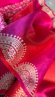 Bishnupur Silk Batik Soru Tuli -  Pink Orange White