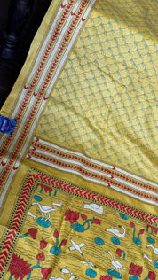 Pure Tussar Silk Kantha Stitch -  Yellow