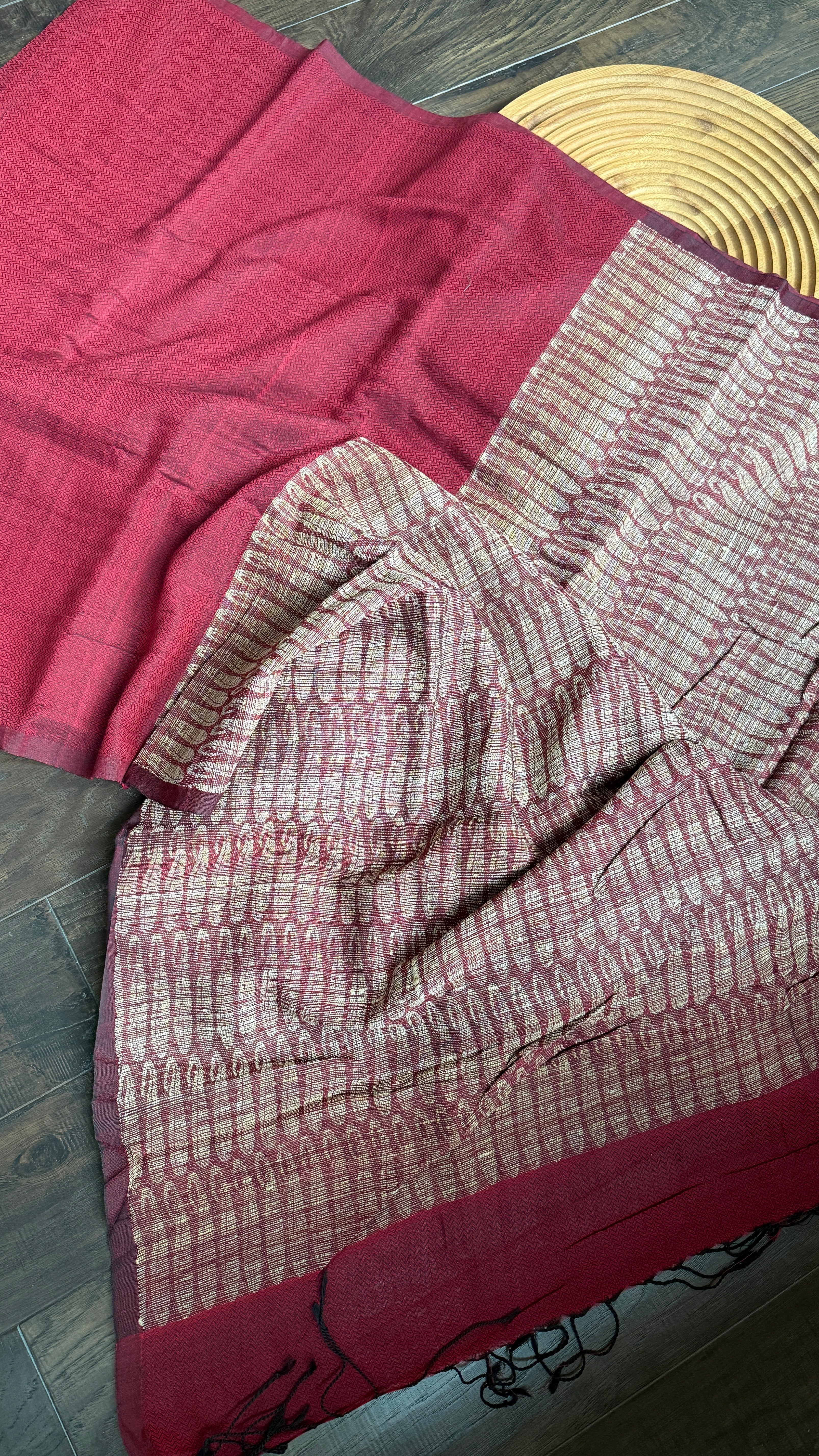 Pure Khadi Matka Cotton -  Maroon Jute Handwoven