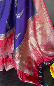 Pure Silk Katan Banarasi- Ourple Red Blue Kadhua