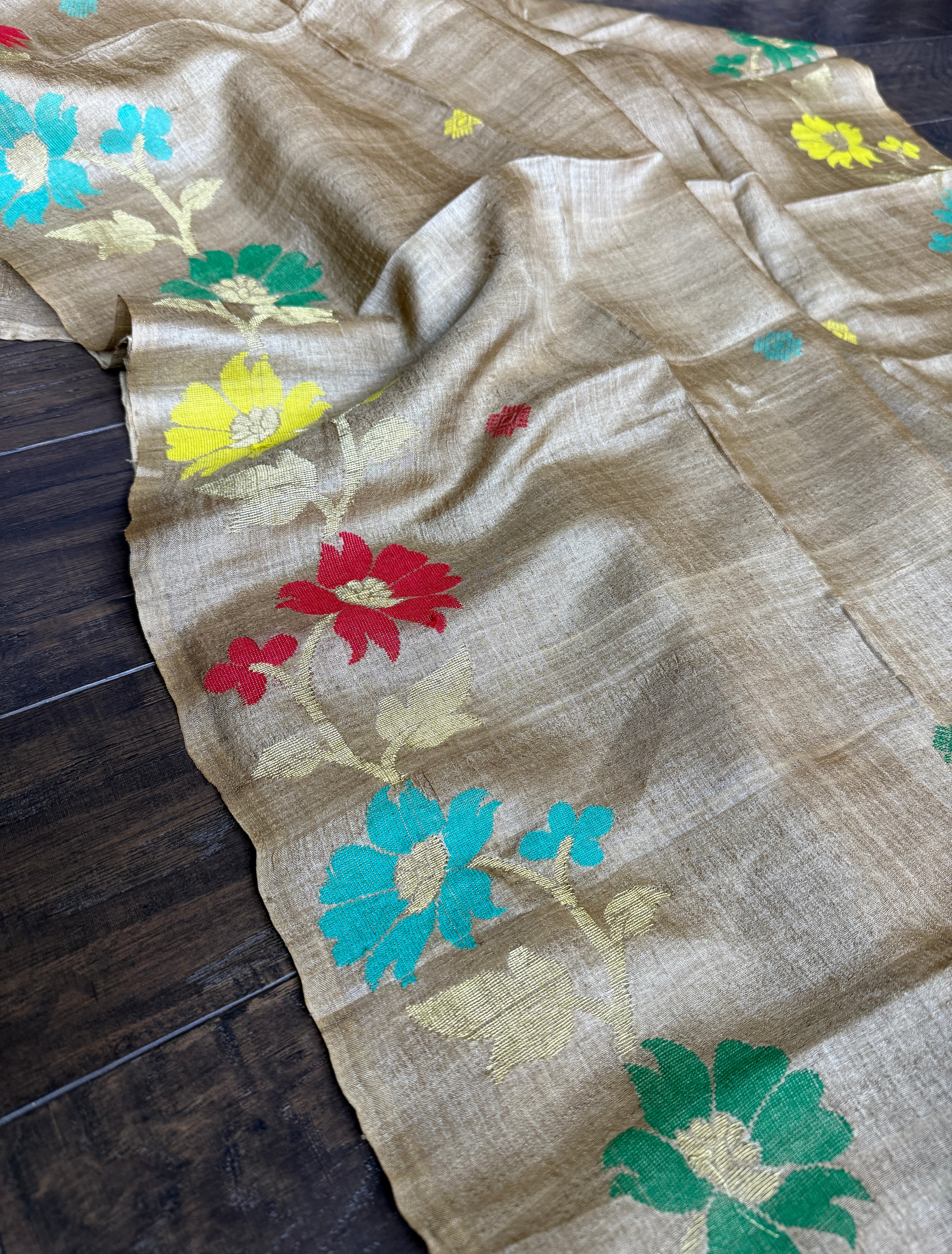 Pure Tussar Silk Jamdaani - Tan Color