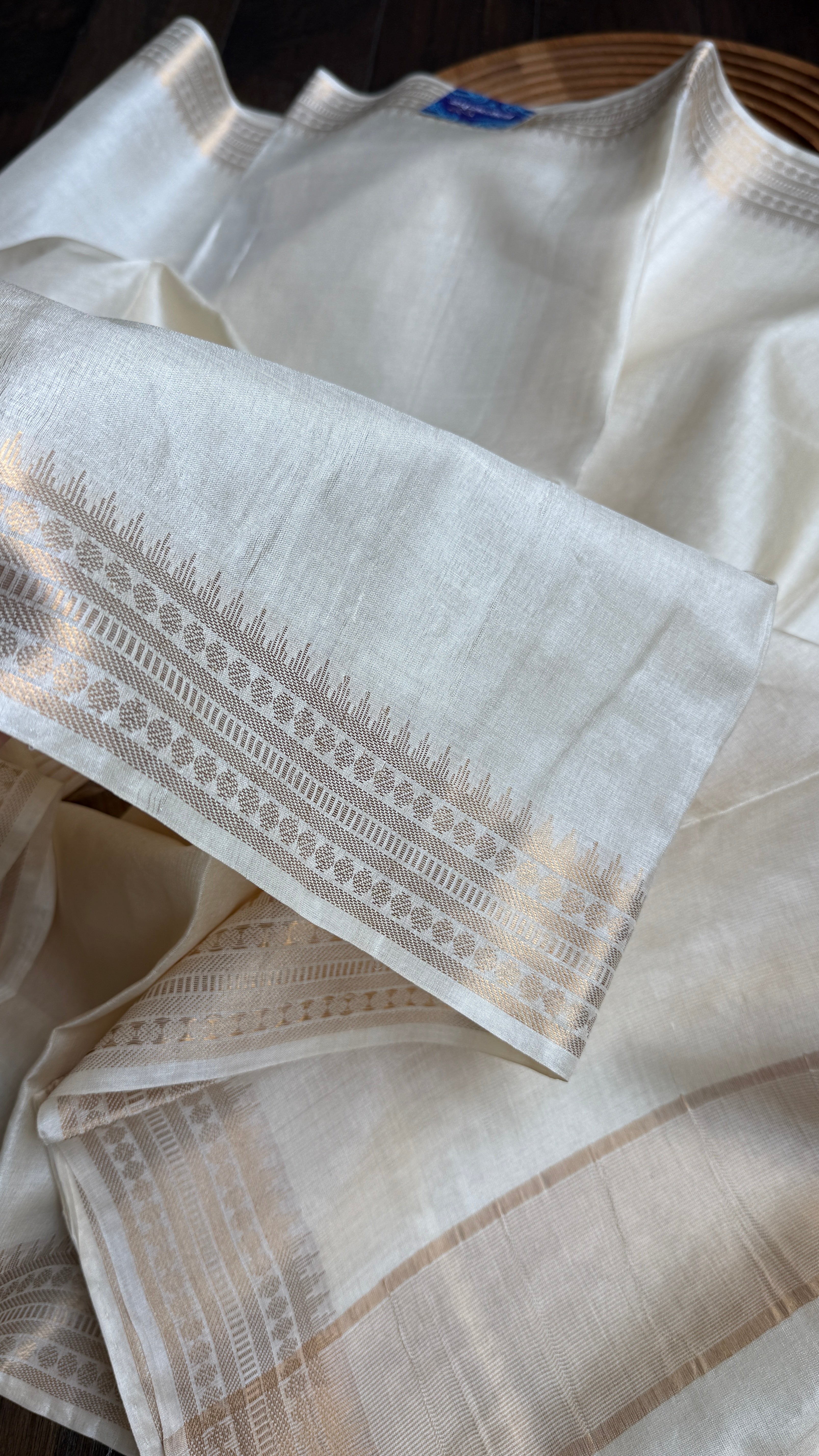 Handwoven Tussar Silk - Beige Golden Zari