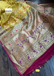 Khaddi Georgette Banarasi - Ochre Yellow Mahenta Paithani