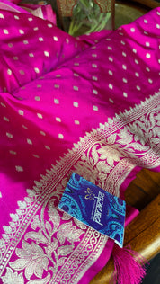 Soft Silk Mashru Banaras Saree - Pink Antique gold Zari