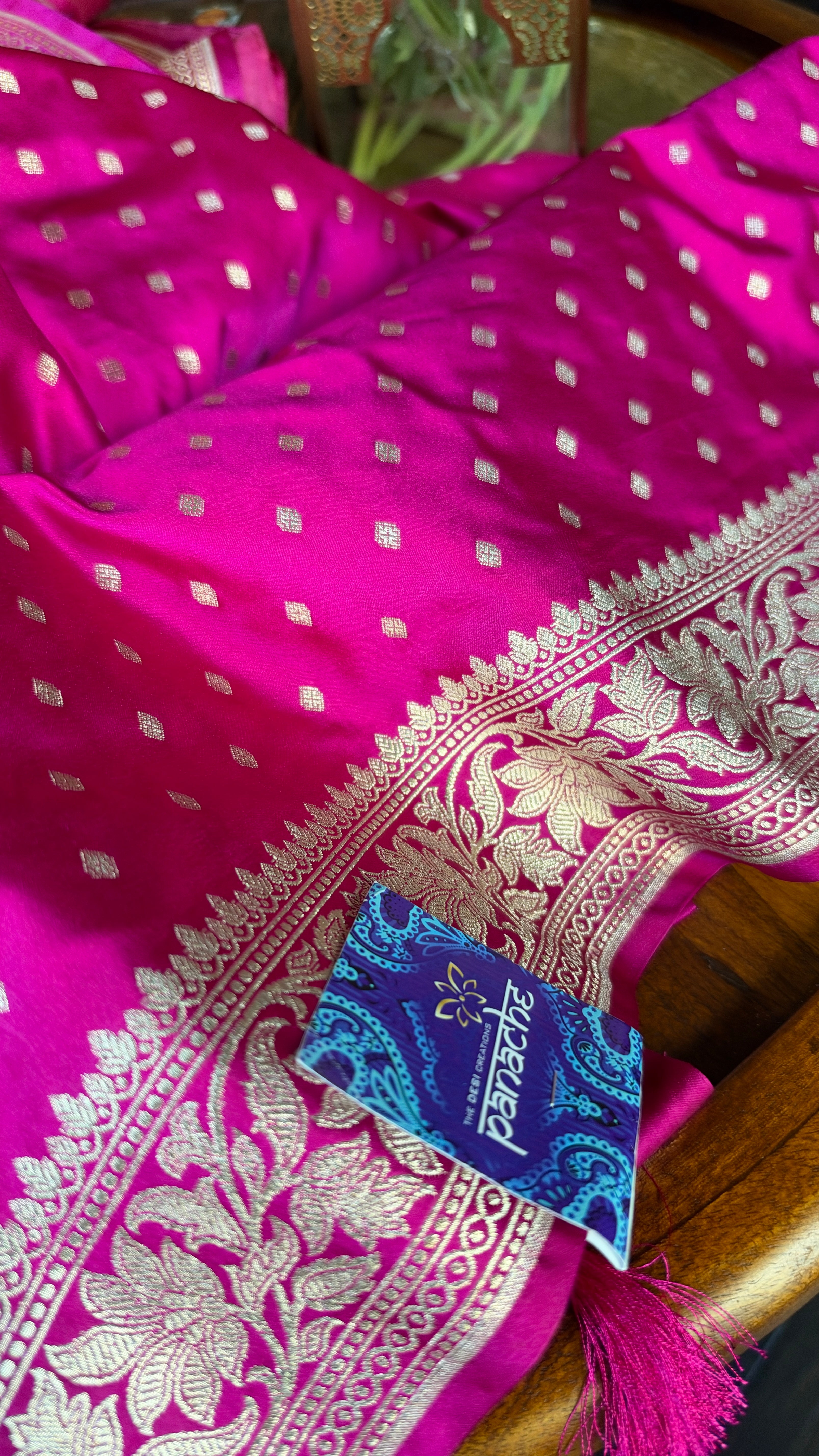 Soft Silk Mashru Banaras Saree - Pink Antique gold Zari
