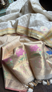 Kora Cotton Banarasi - White Woven