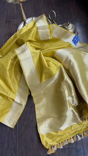 Pure Katan Silk Kadhua Banarasi - Lemon Ochre Yellow