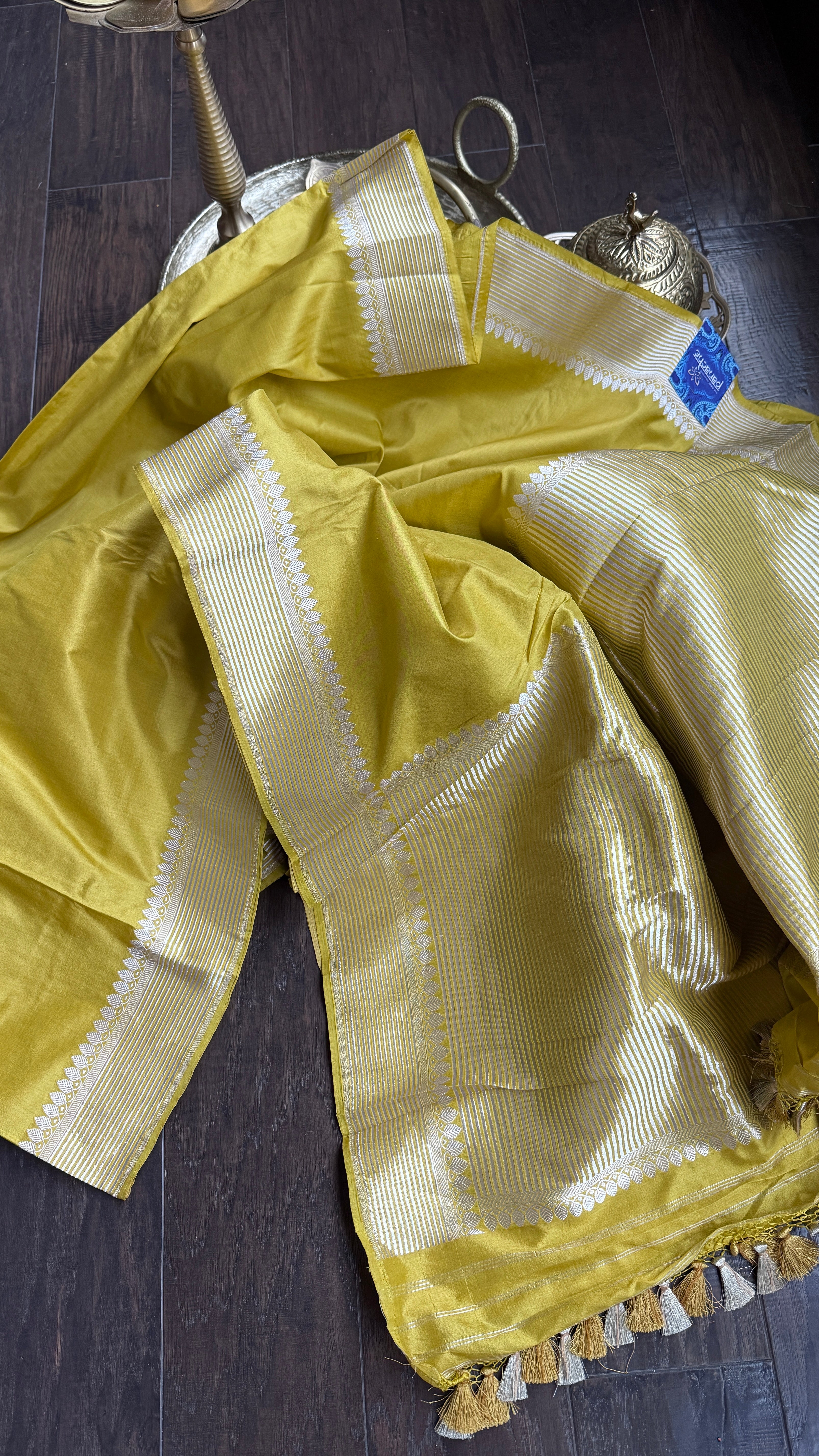 Pure Katan Silk Kadhua Banarasi - Lemon Ochre Yellow