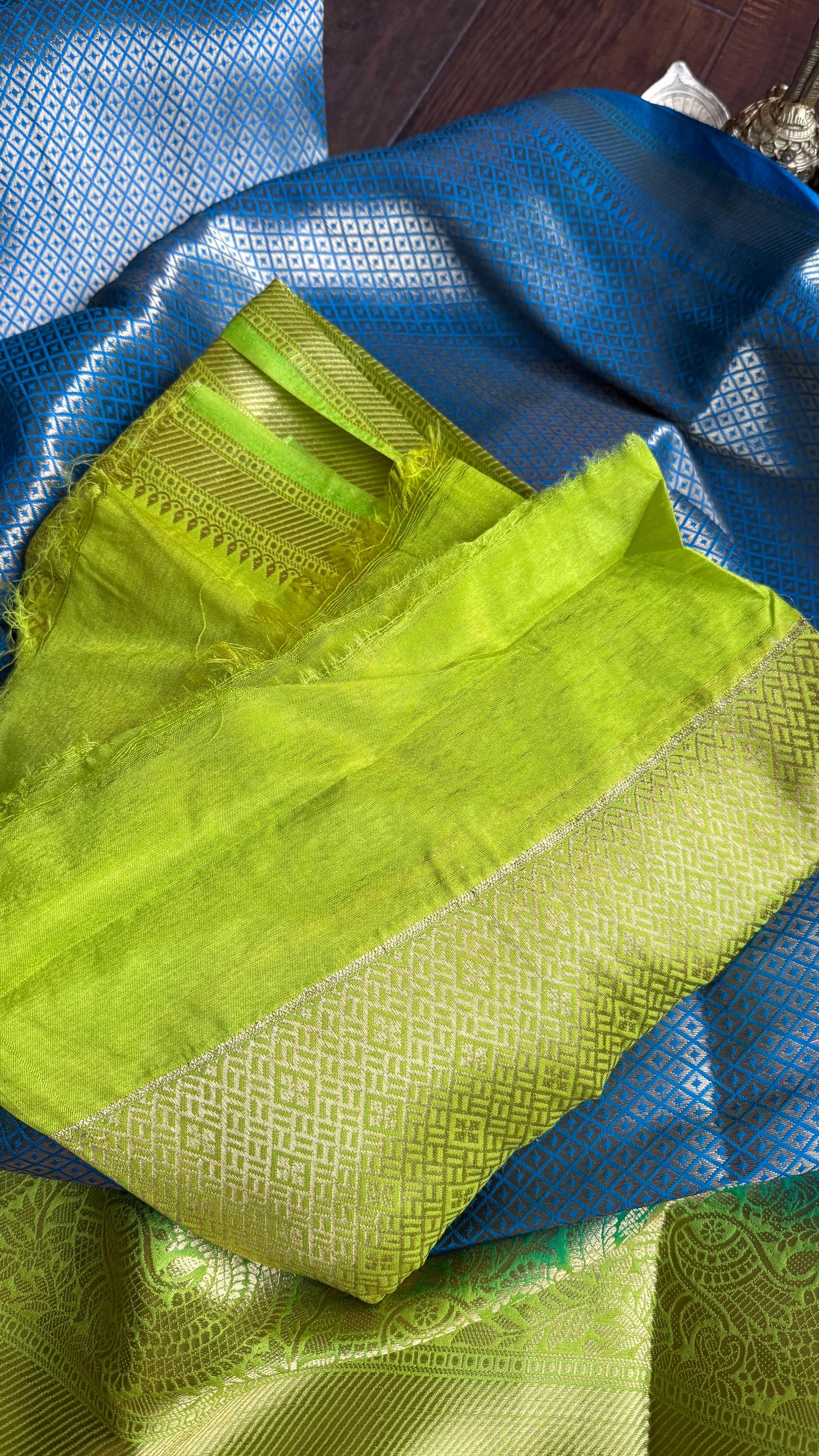 Soft Silk Banaras Saree - Blue Green Tanchoi
