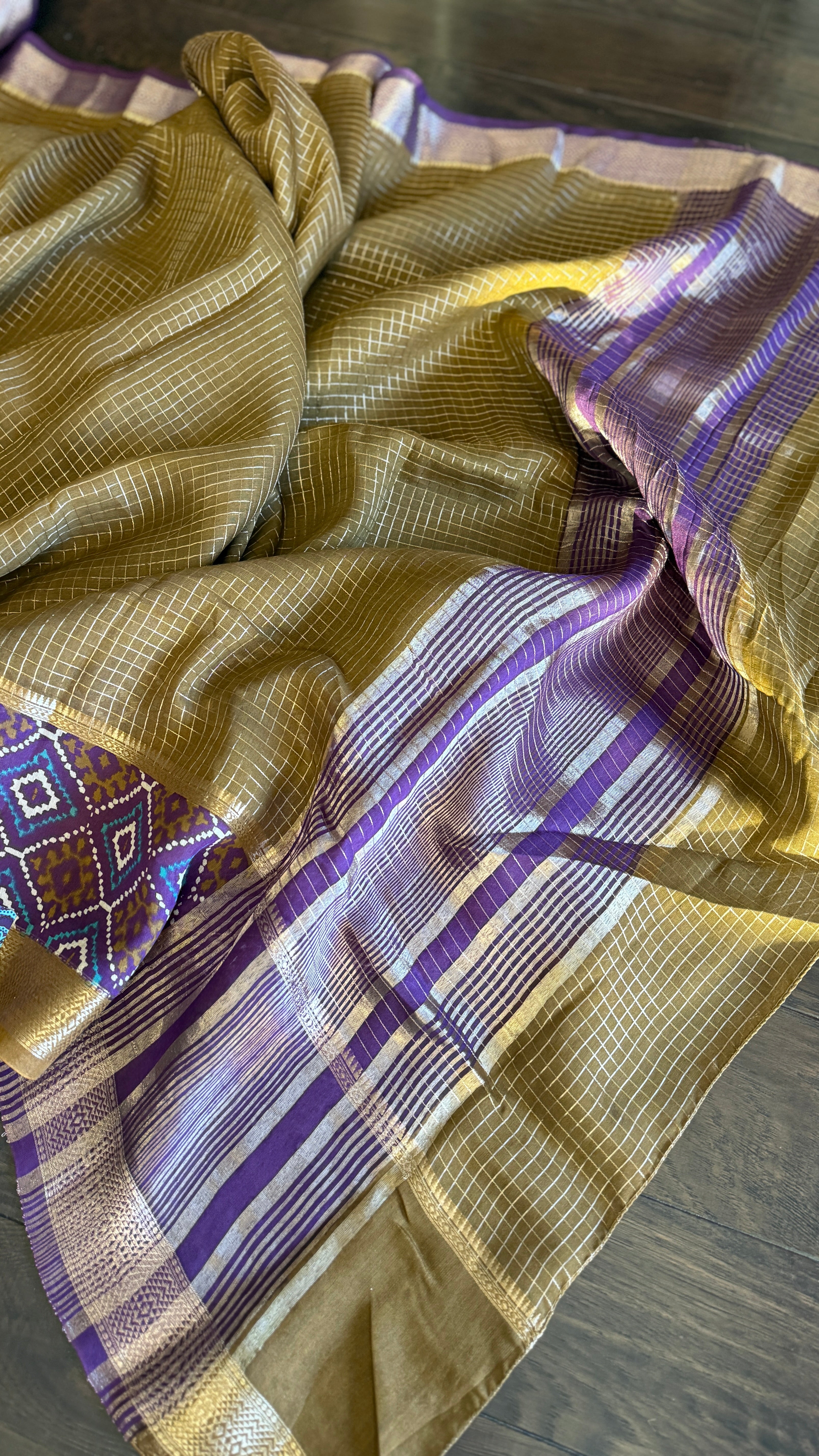 Designer Crepe Silk - Ochre Brown Purple