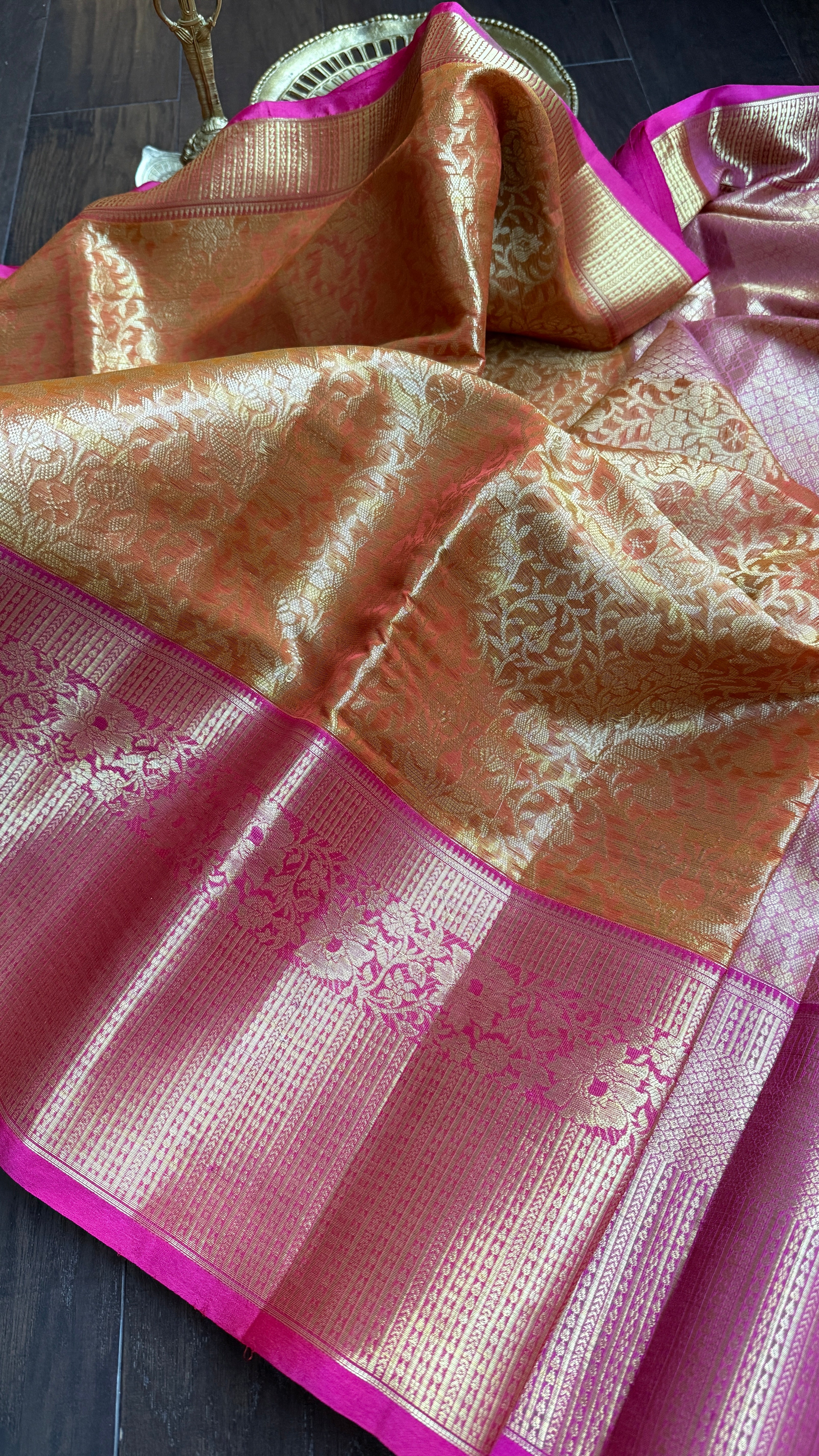 Soft Silk Banaras Saree - Orange Pink Tanchoi