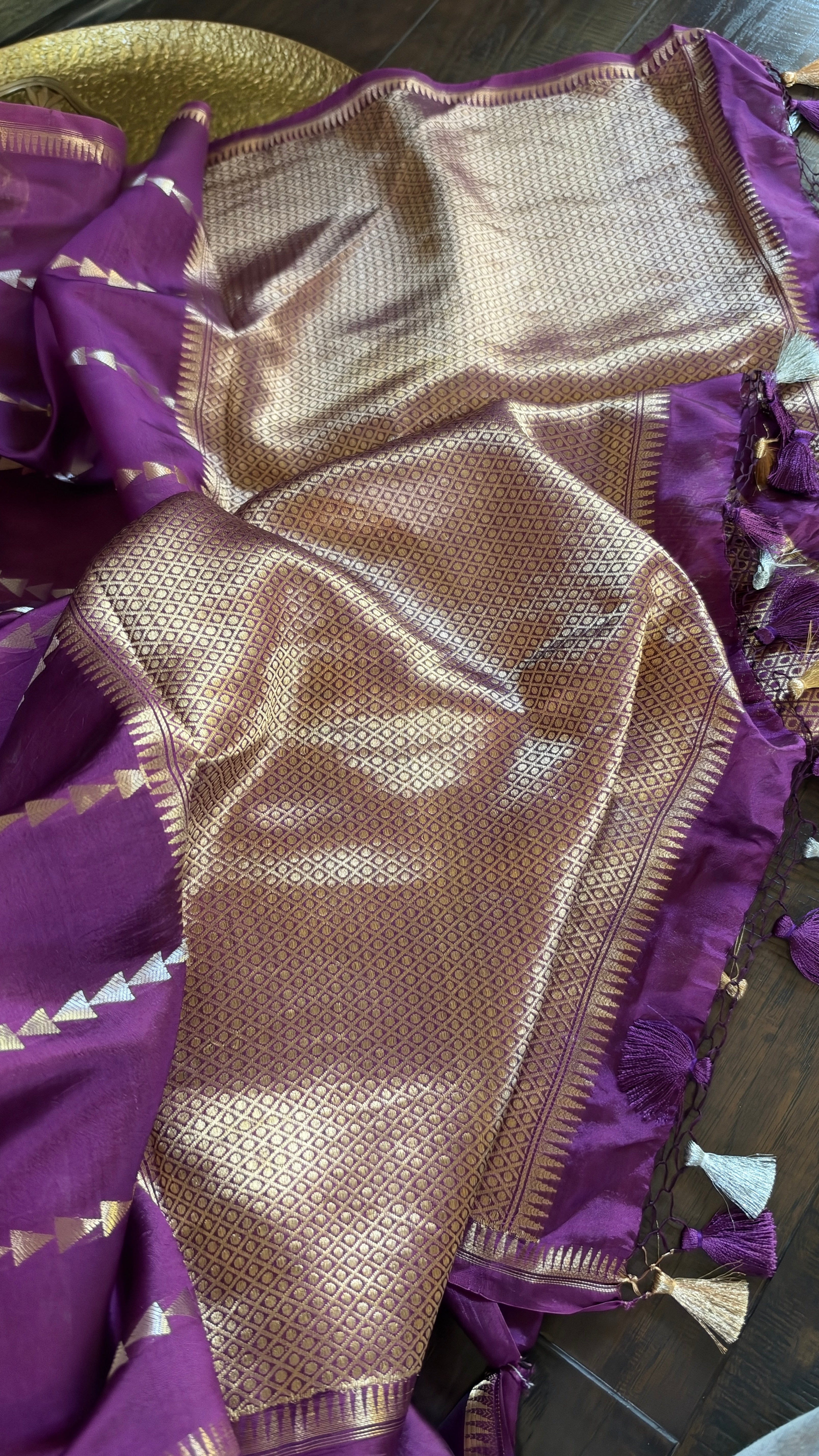 Pure Silk Banarasi - Purple Golden Zari