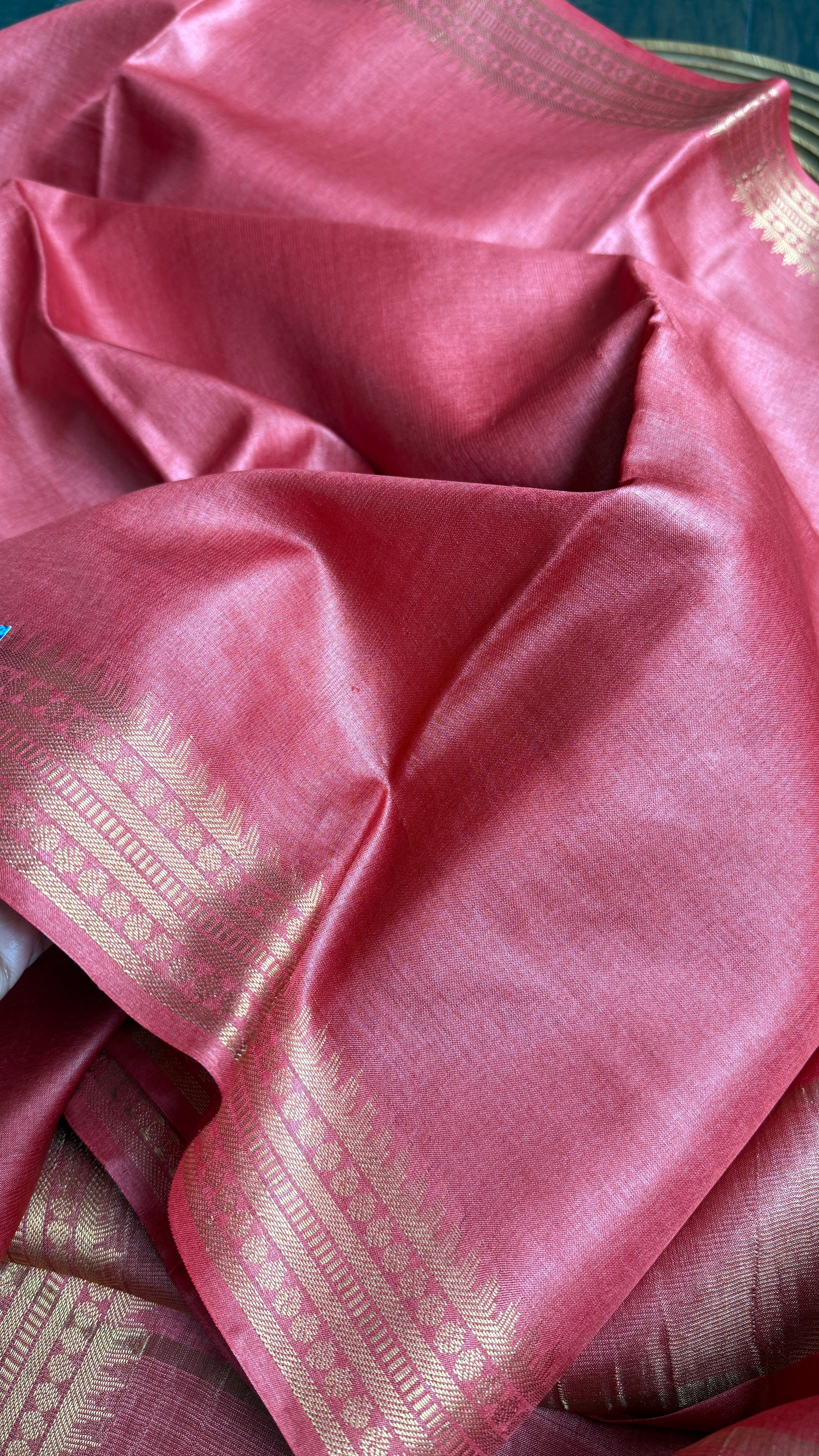 Handwoven Tussar Silk - Red Golden Zari