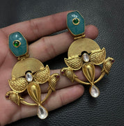Earring 925 Silver- Statement Aqua Blue Jade