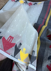 Dhakai Jamdani  - Off White Black Yellow Red