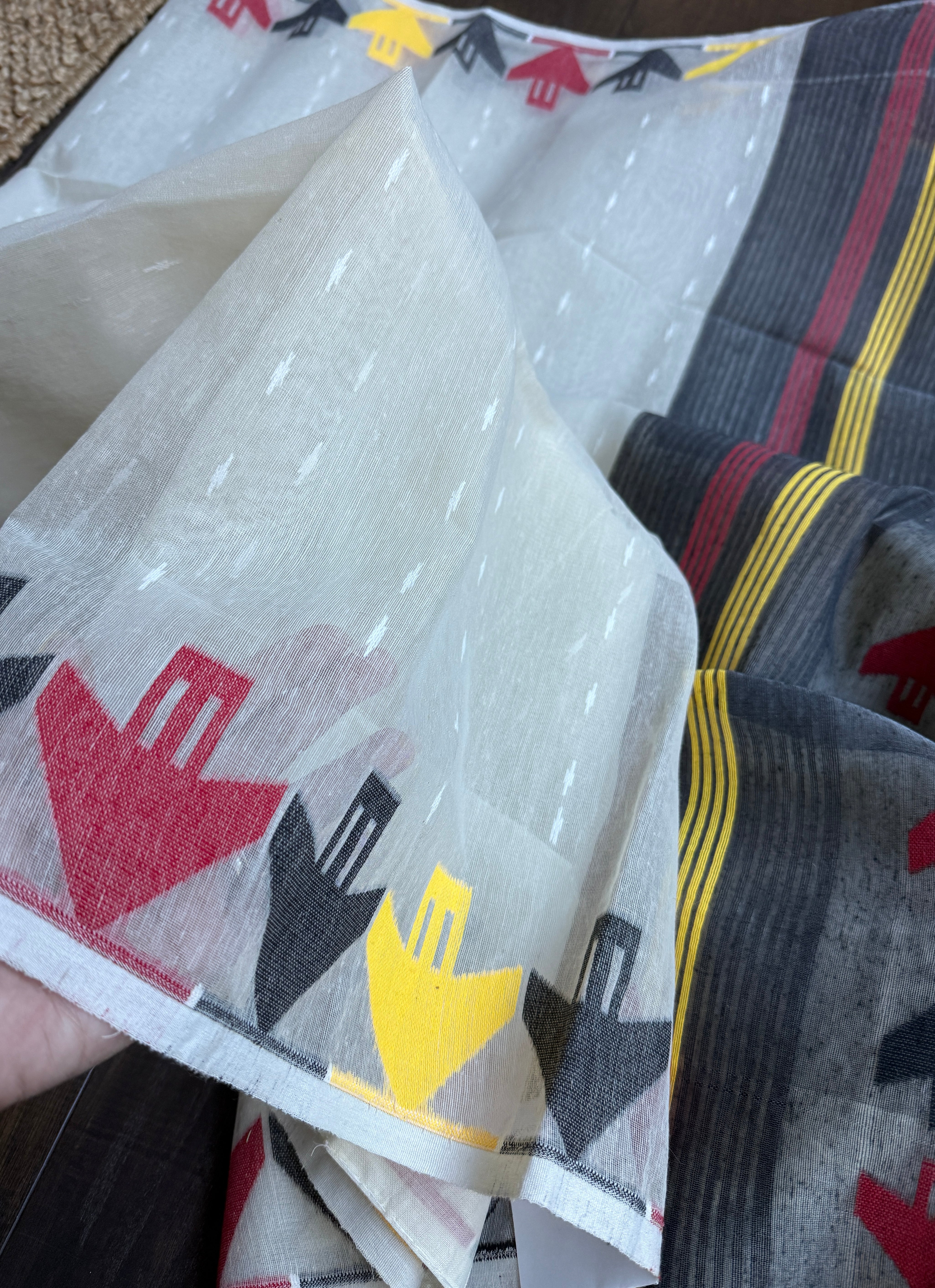 Dhakai Jamdani  - Off White Black Yellow Red