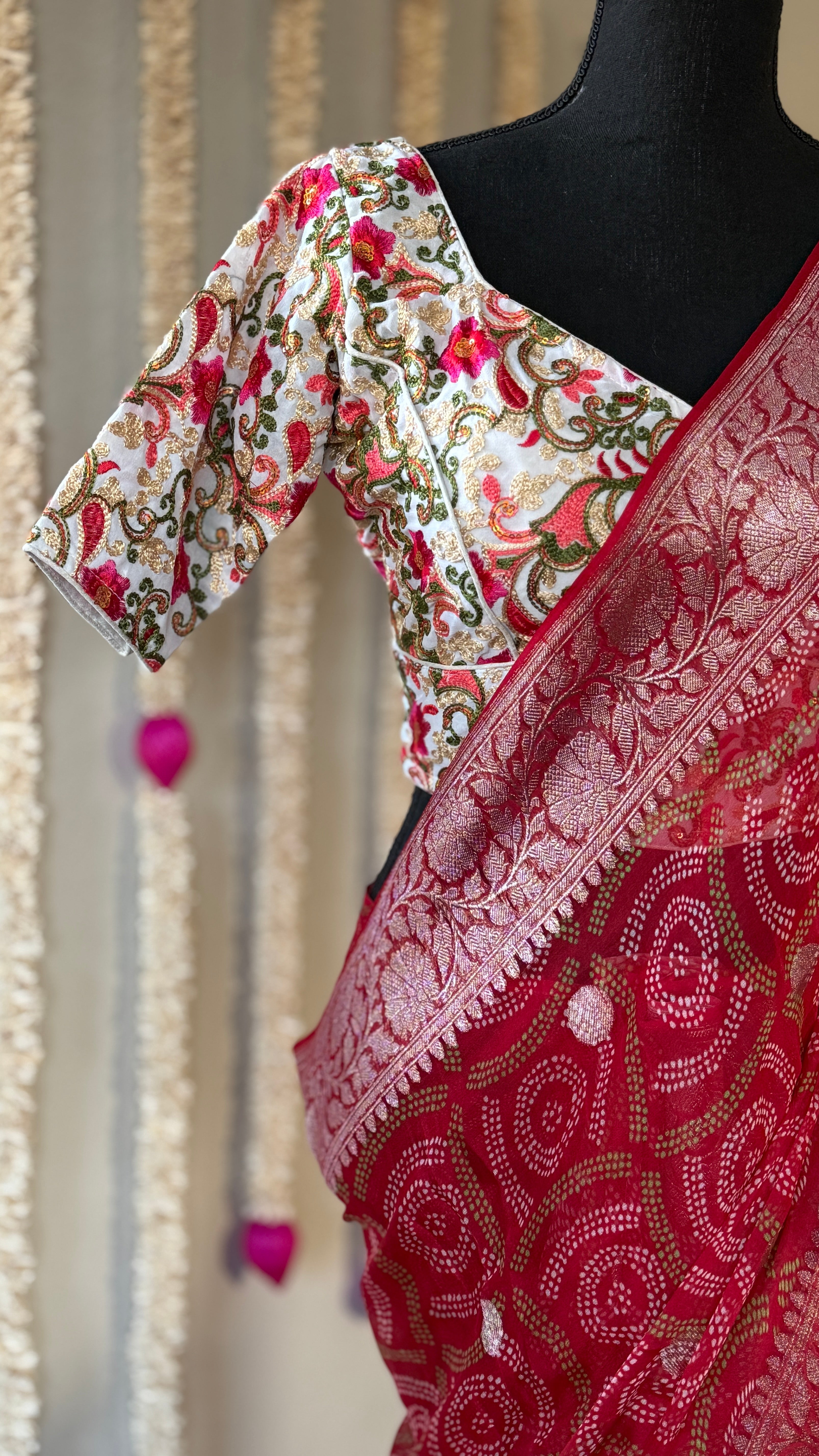Designer Blouse - White Multicolor Embroidered