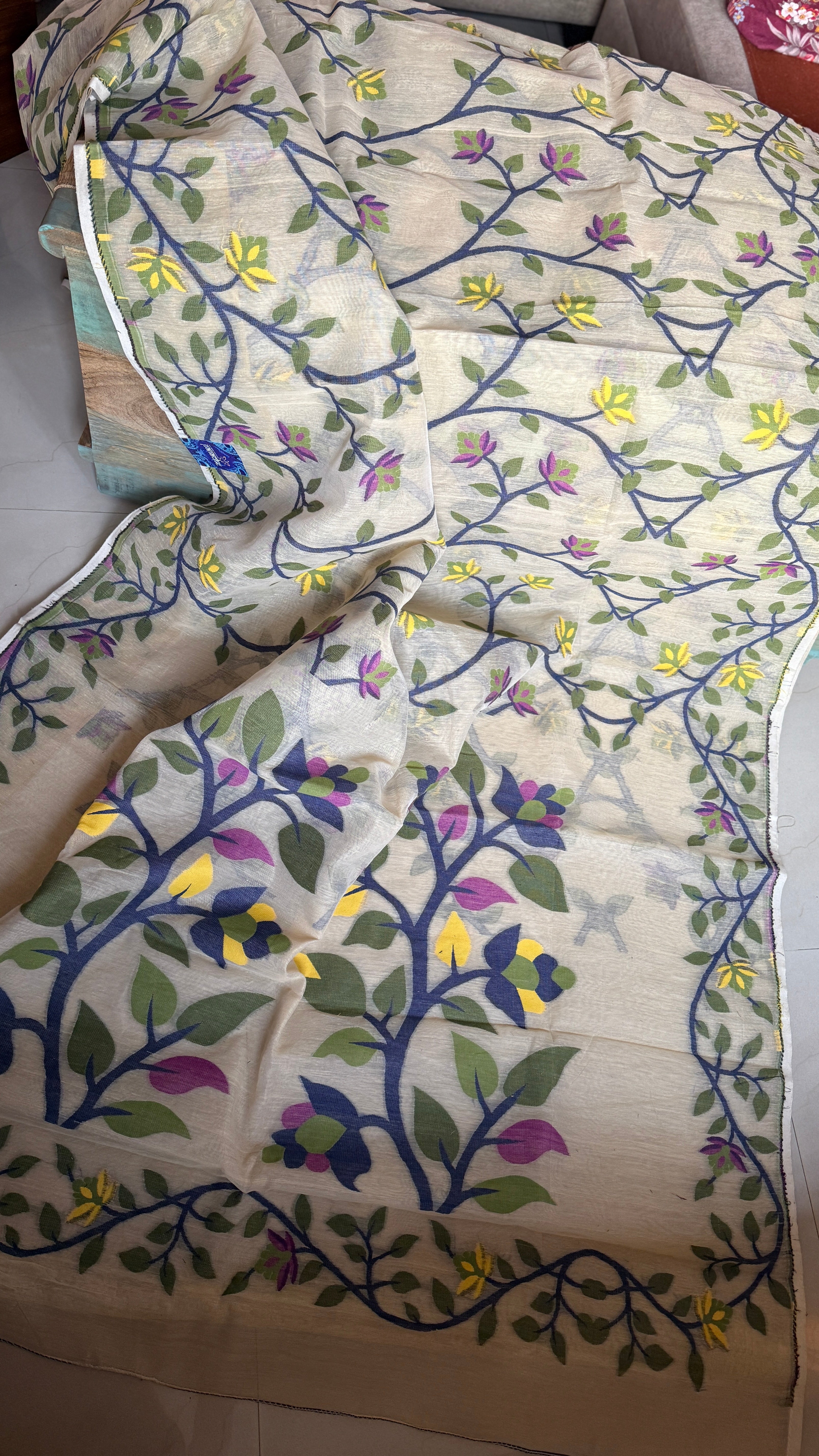 Cotton Jamdaani  - Beige Multi Colored 1