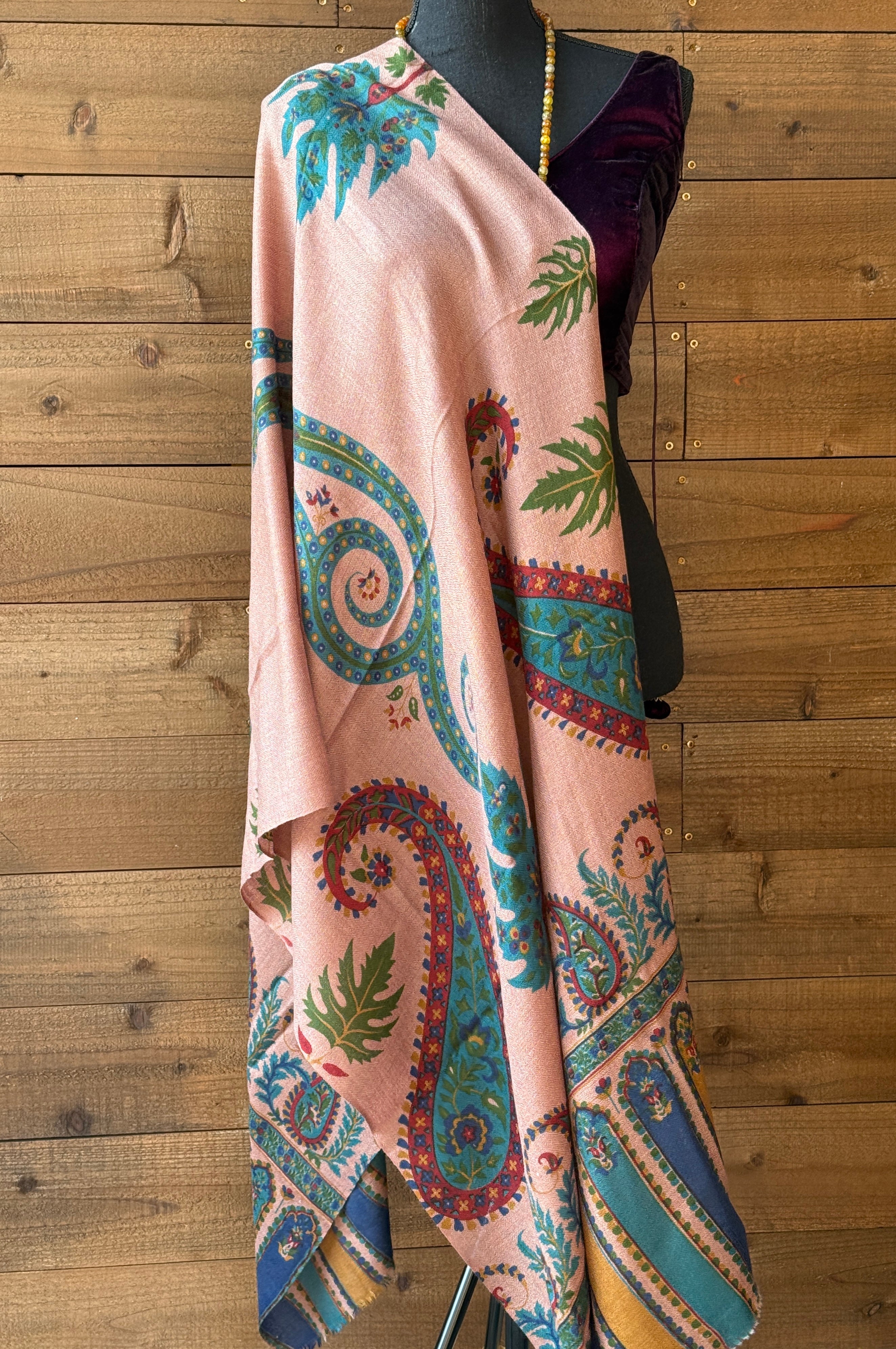 Kashmiri Pashmina Stole - Thulian Pink Multi Resham Woven