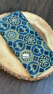 Ajrakh Clutch - Indigo Blue Brown