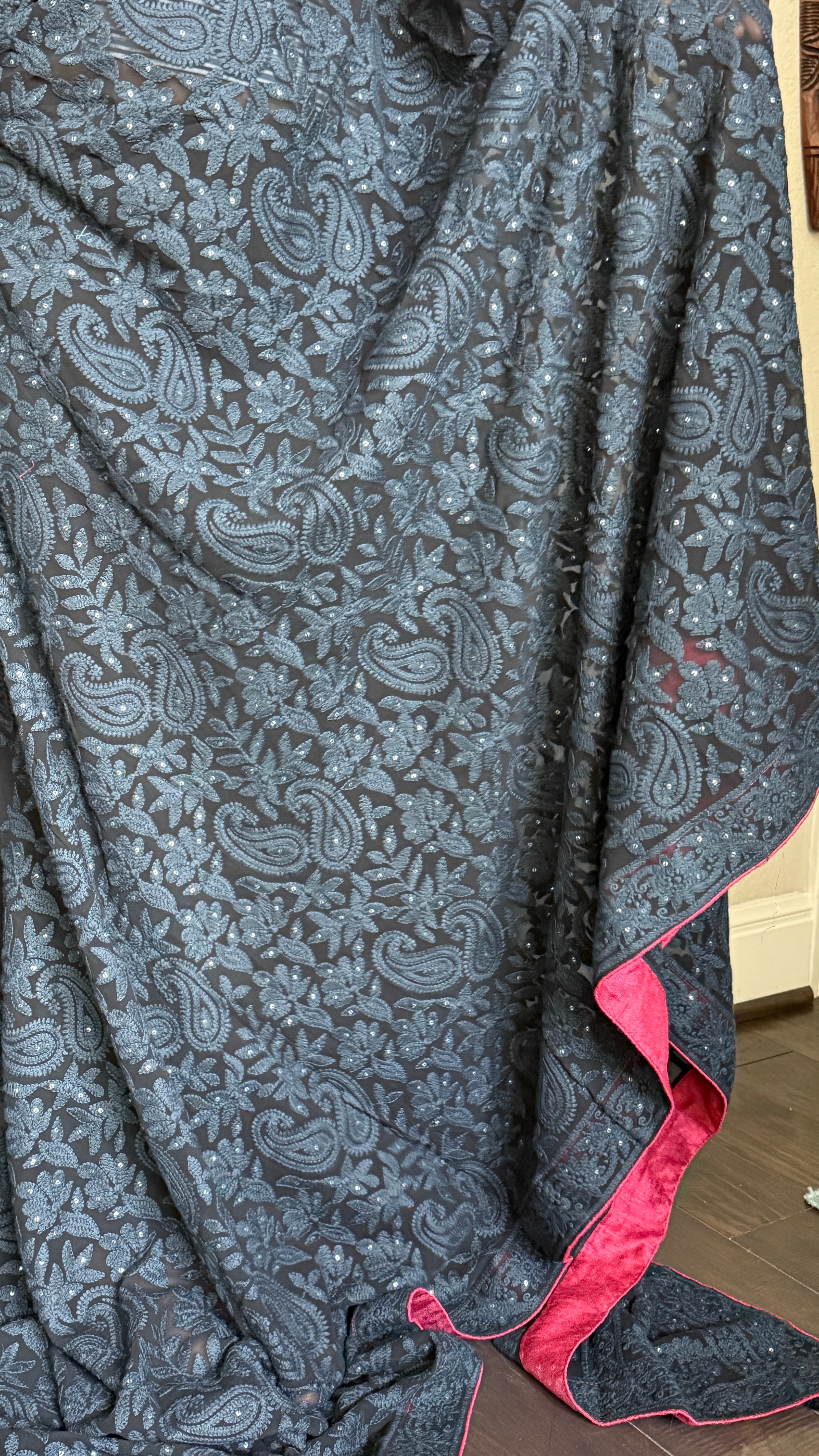 Designer Pure Georgette Chikankari - Black