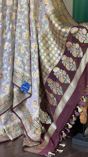 Khaddi Georgette Banarasi - Light Lilac Wine Color