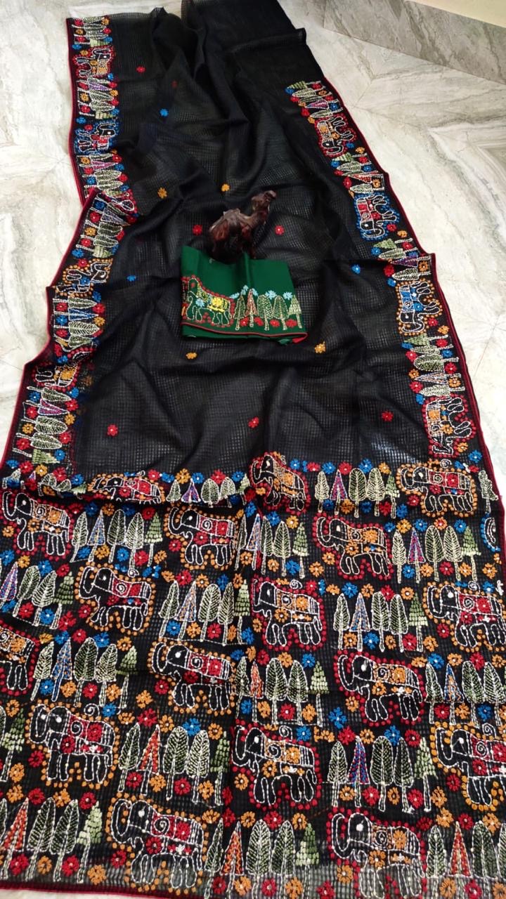 Kota Silk Lamban - Black Embroidered