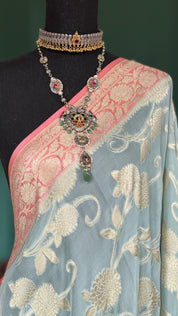 Khaddi Georgette Banarasi - Light Blue Peach