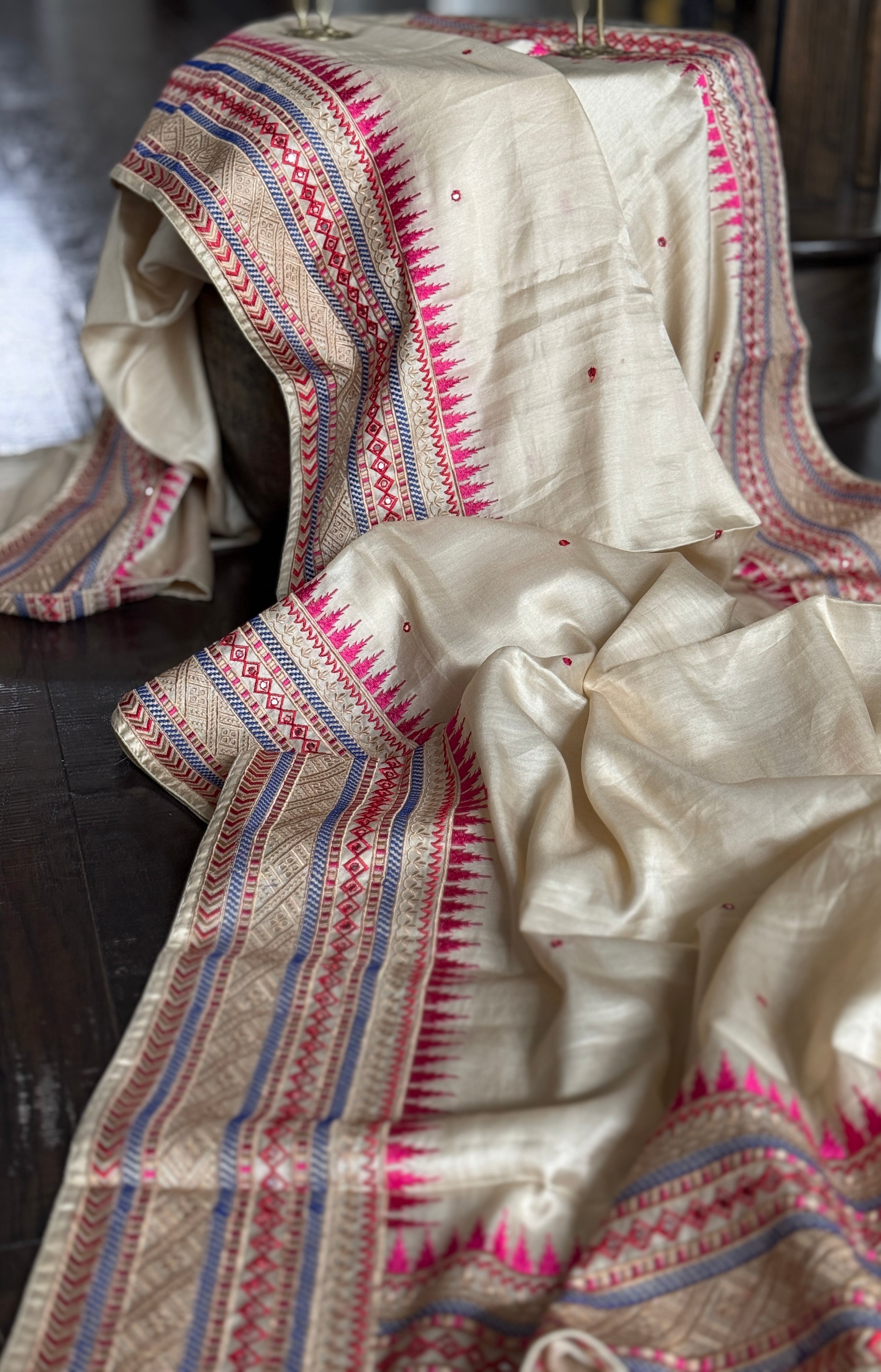 Soft Silk Kutch Embroidered - Cream