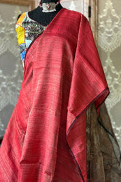 Pure Matka Silk - Red Muslin Jamdaani Palla