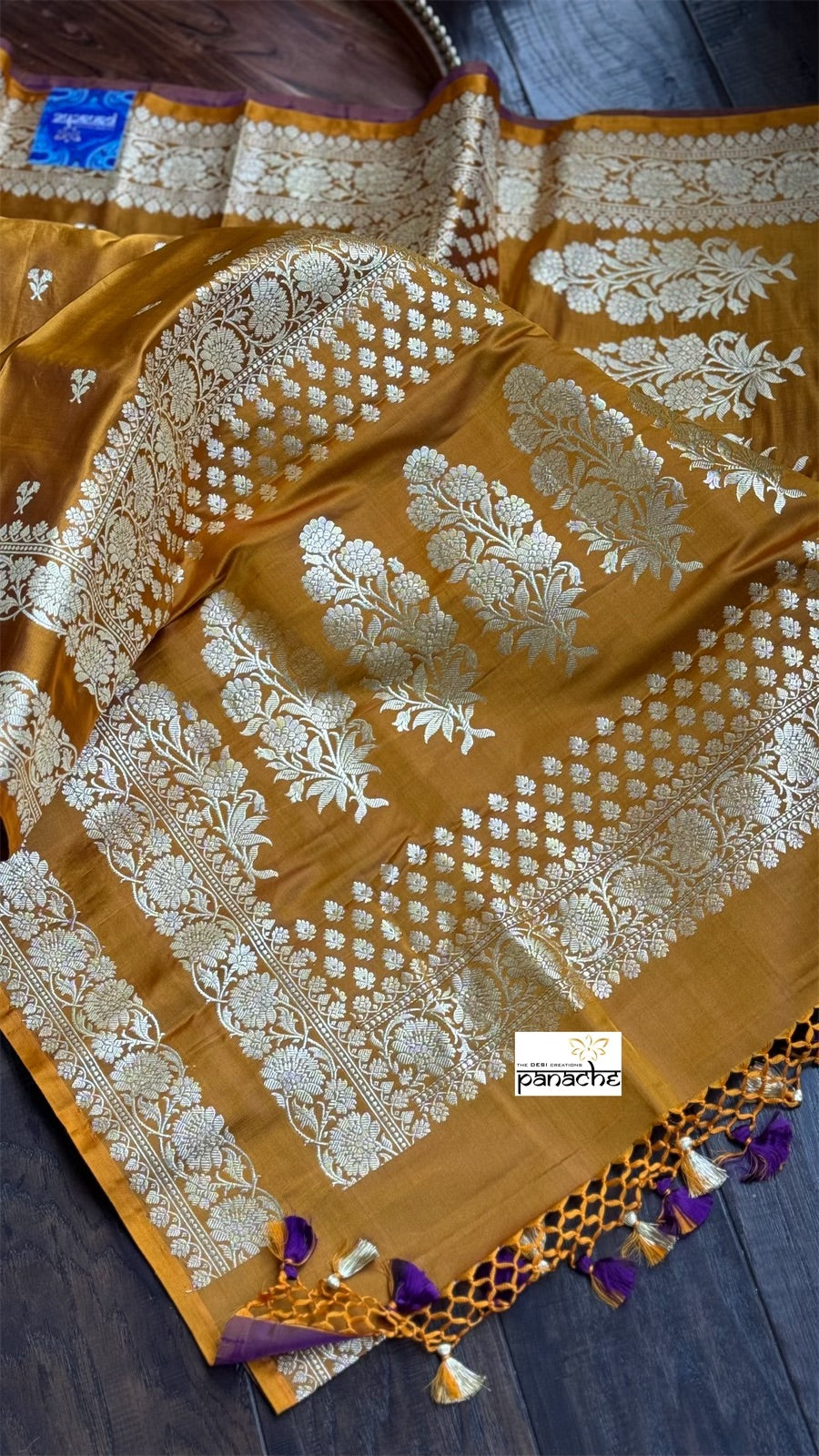 Pure Silk Mashru Banaras i- Golden Ochre Yellow