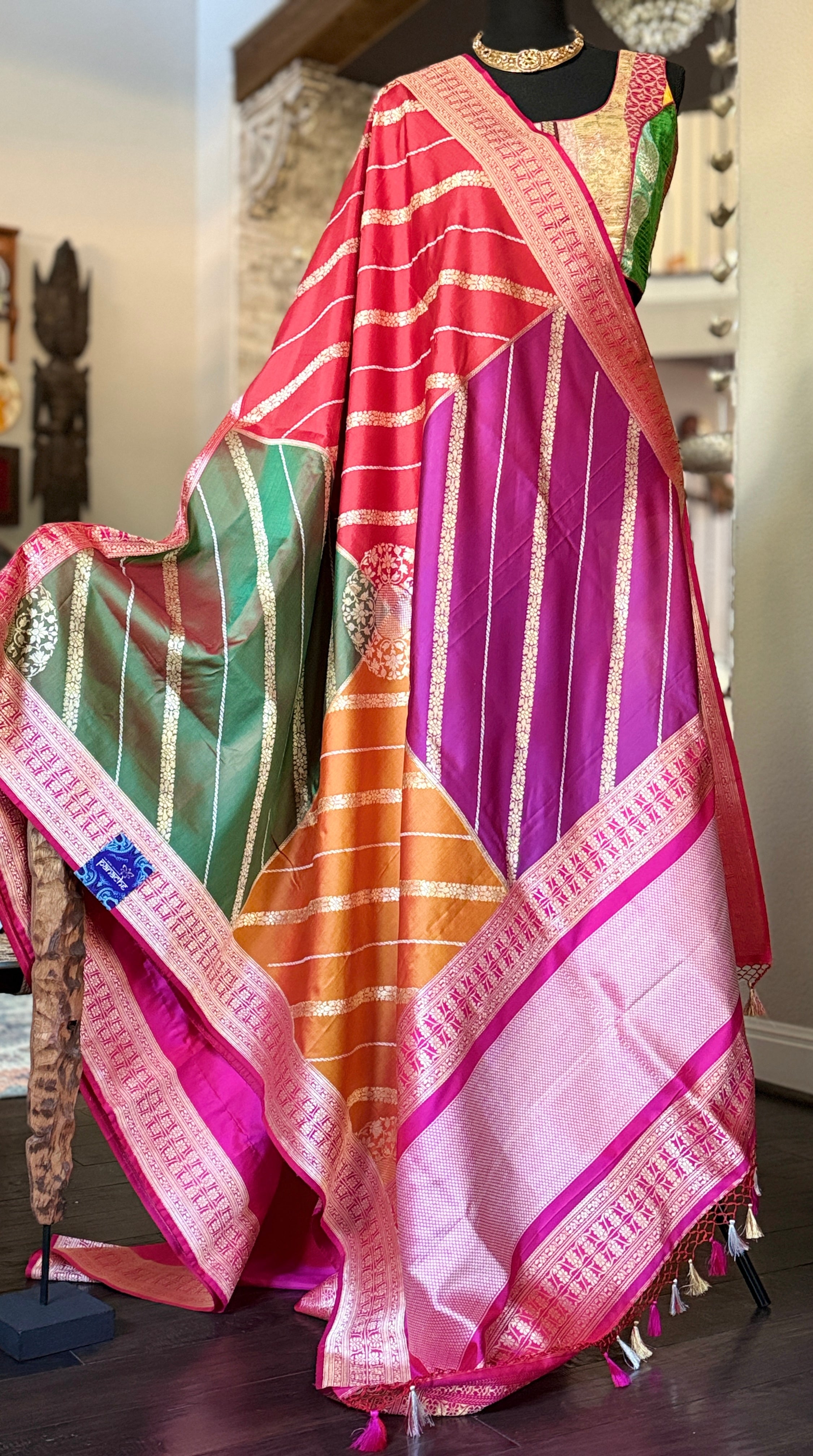 Pure Silk Banarasi - Rani Pink Rangkat Palla